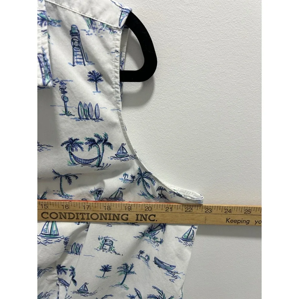 Talbots Plus Womens X White Blue Coastal Sailboat Palm Tree Sleeveless Shirt